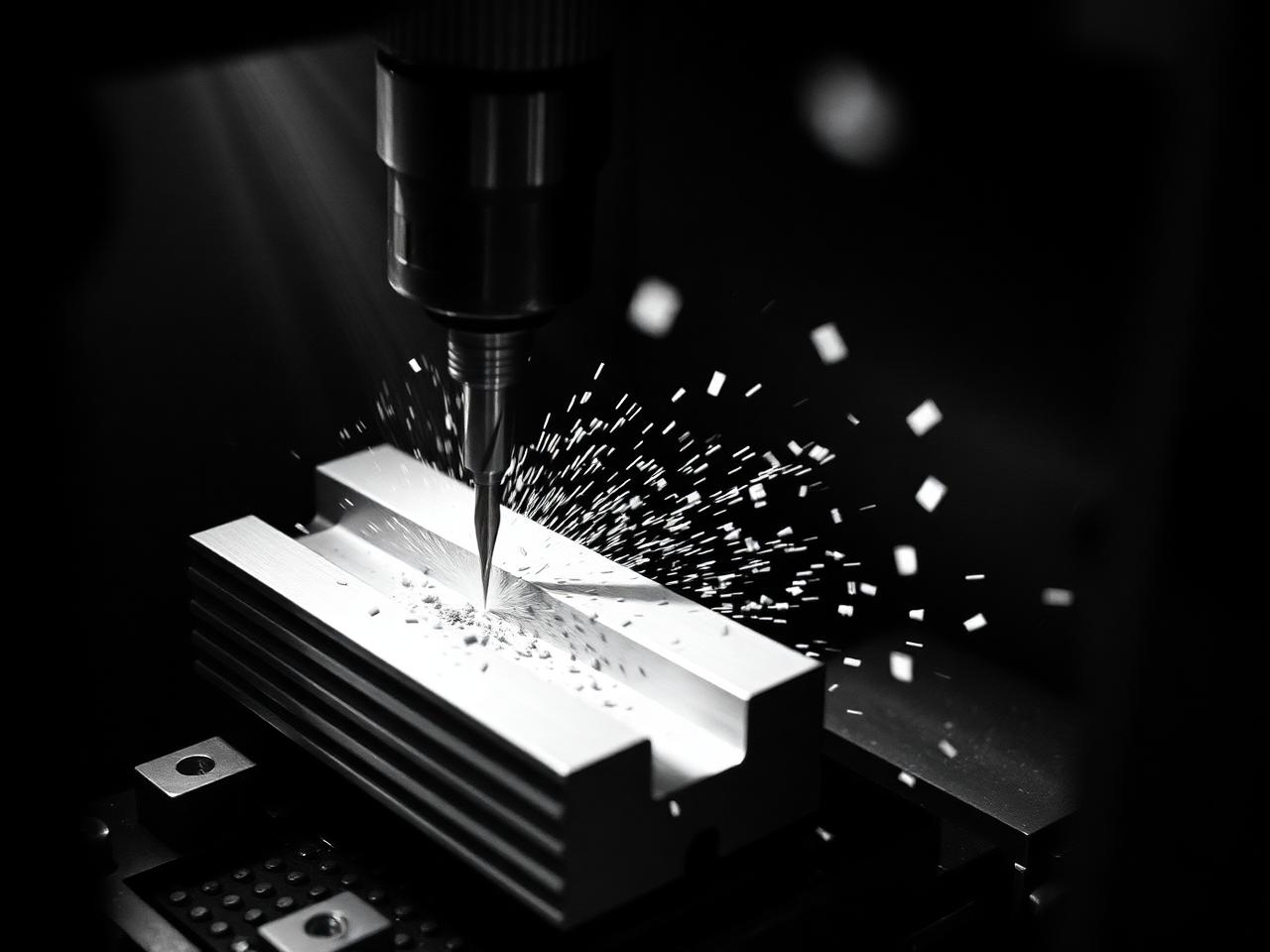 Carbide end mill cutting an aluminum block