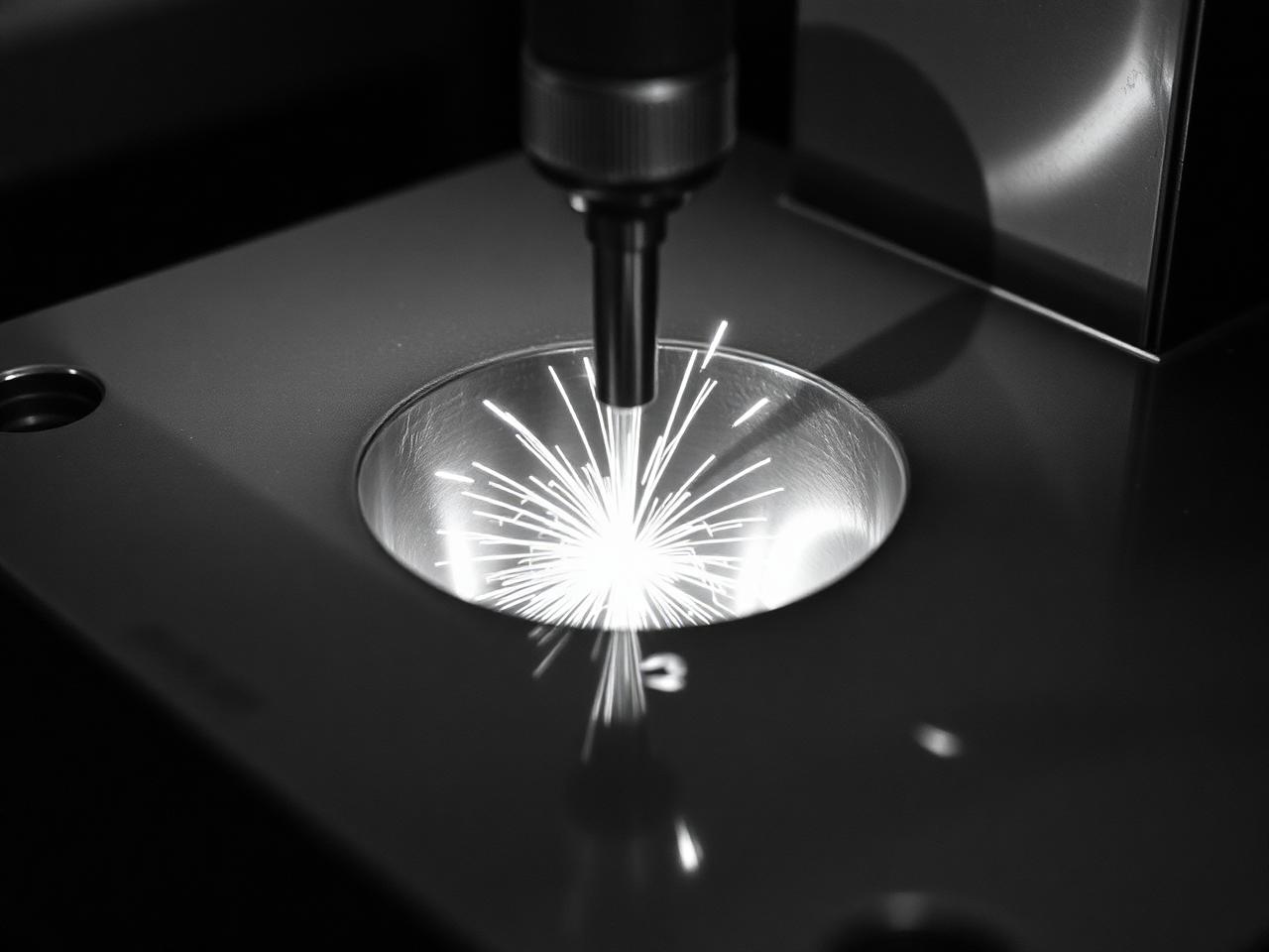 Sinker EDM electrode plunging into a steel cavity with sparks
