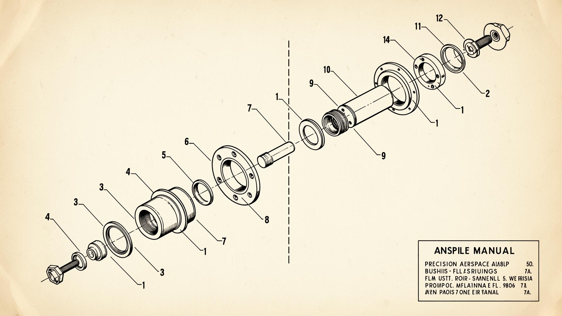 Exploded isometric line drawing of a precision aerospace assembly with numbered callouts