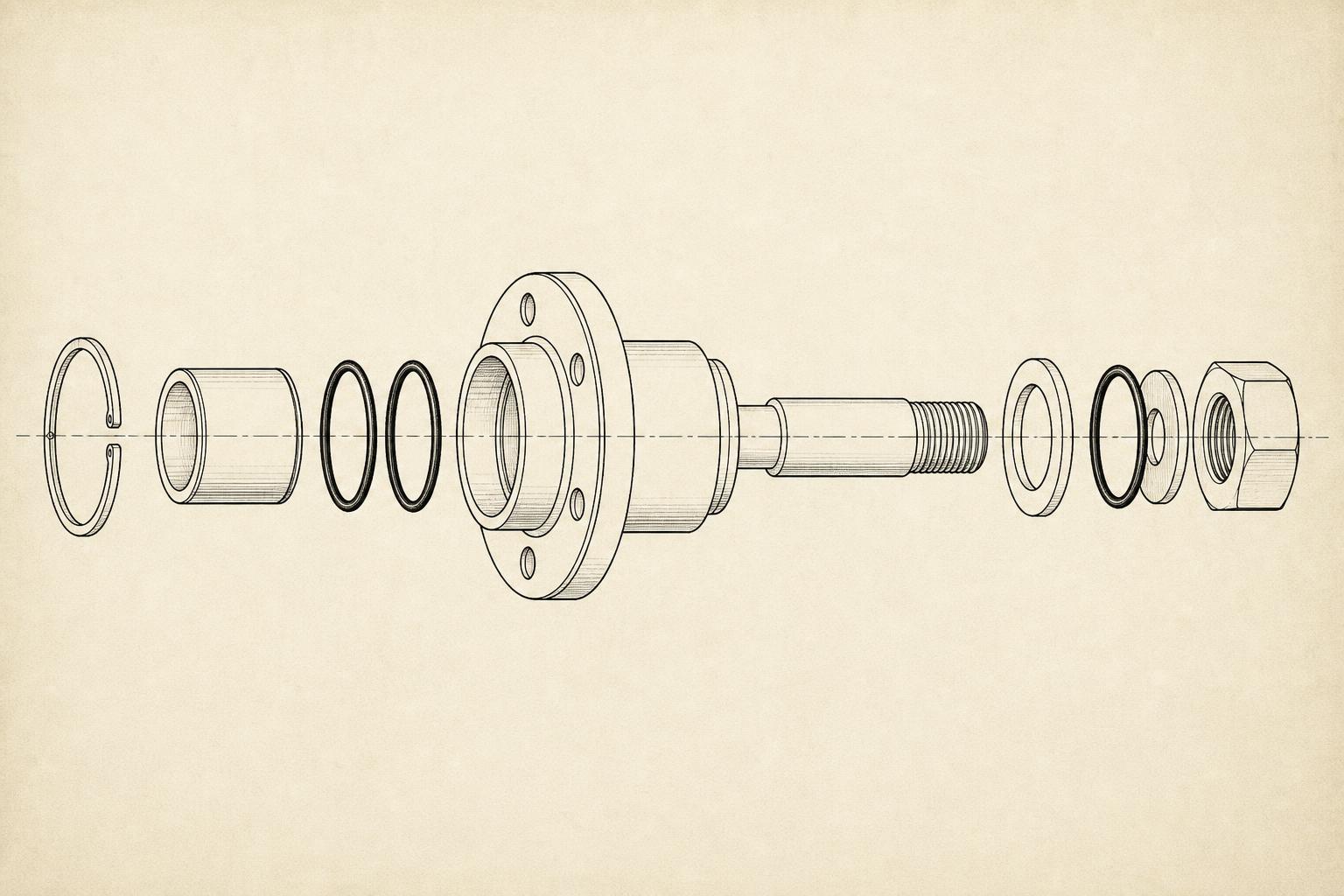 Exploded isometric line drawing of a precision aerospace assembly with numbered callouts